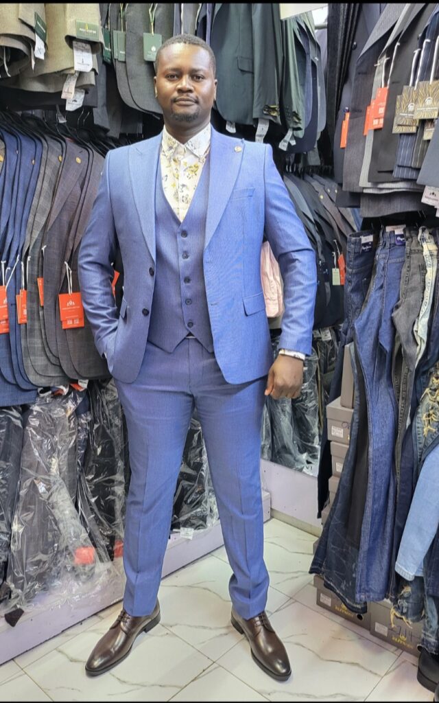 Blue three-piece suit