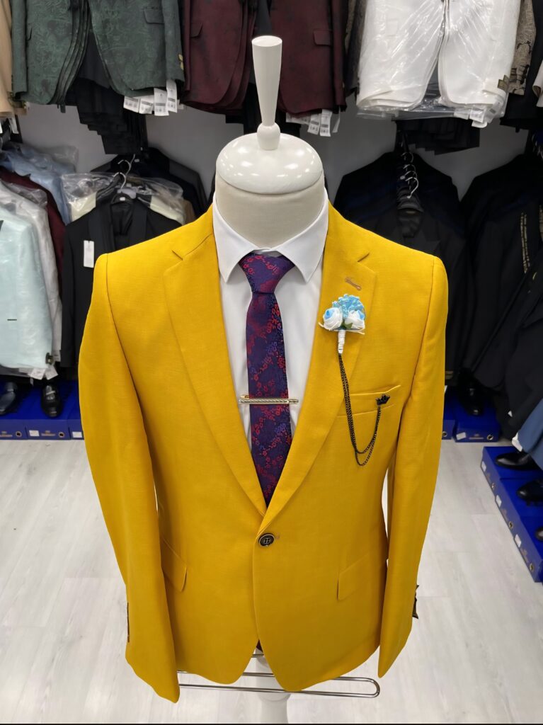 yellow one-button blazer