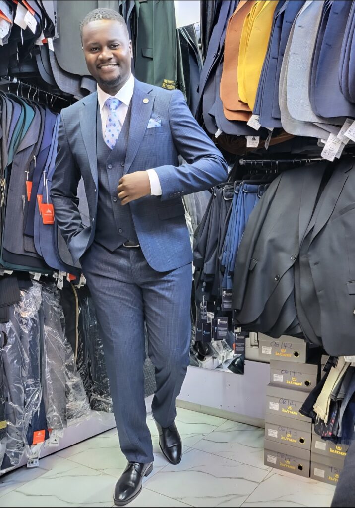 Navy Blue Textured 3-Piece Suit.