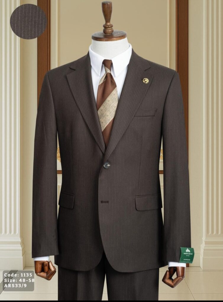 Brown pinstripe suit.