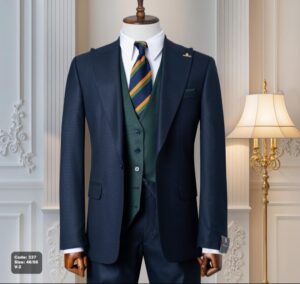 Navy Textured Three-Piece Suit