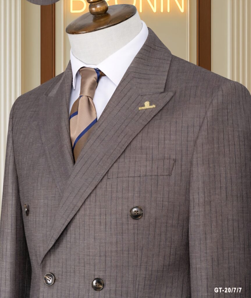 Earth-Tone Textured Double-Breasted Suit